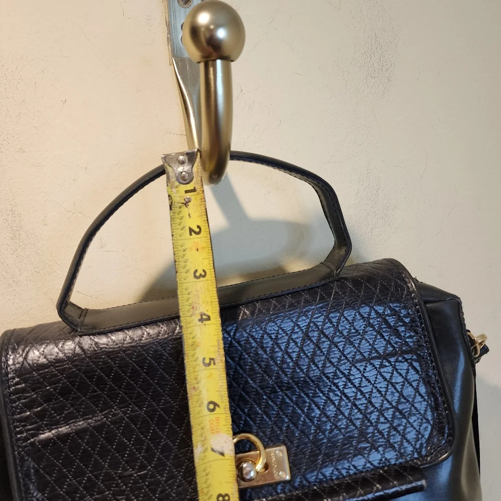 FRANCO CODI Classic Black Top-Handle Shoulder Leather Bag with Gold Hardware